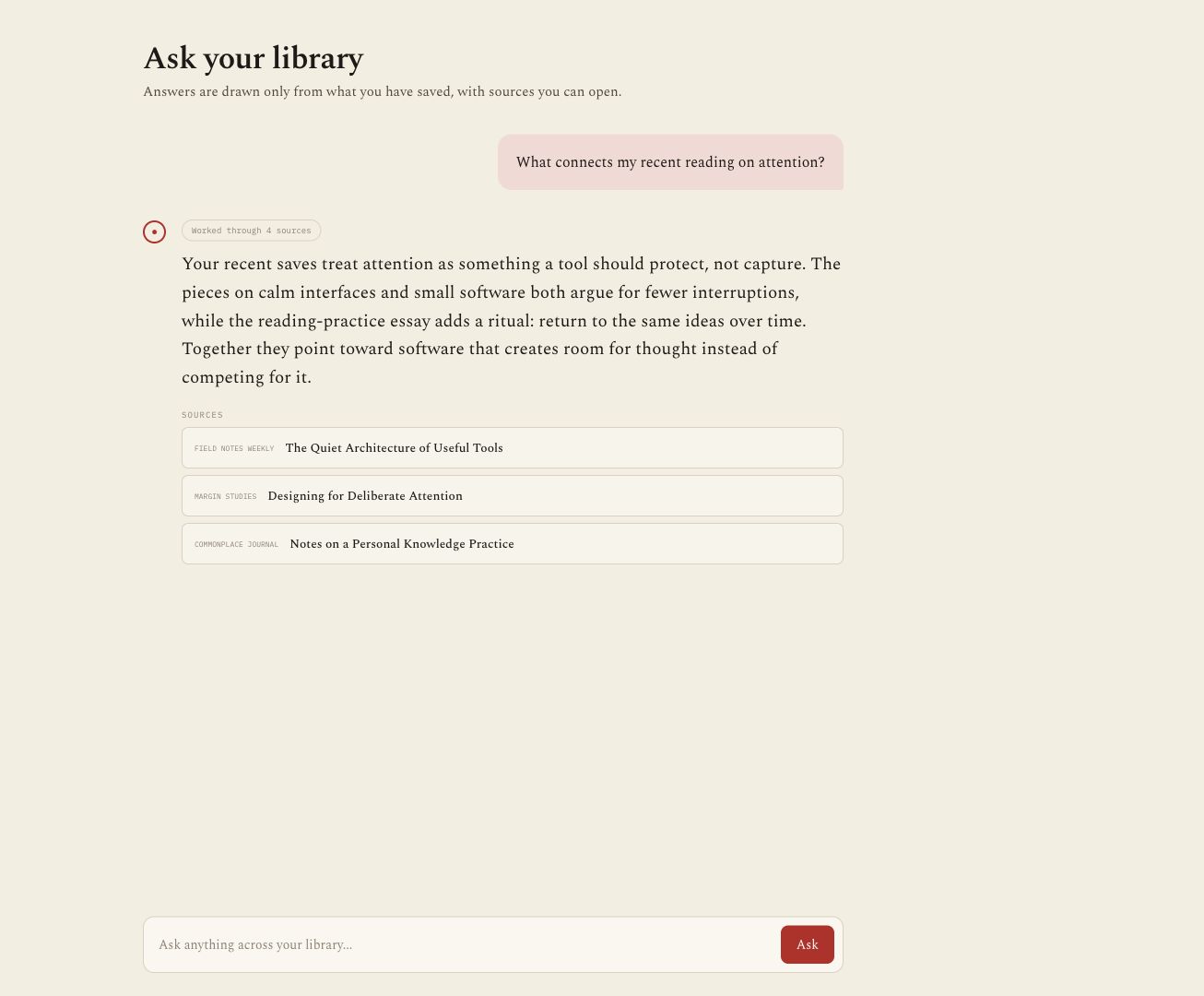Curioflow ask-your-library interface